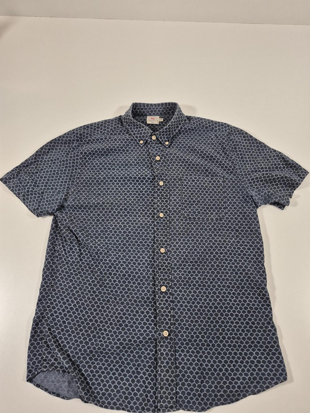 Faherty Stretch Playa Shirt Men's M Indigo Fish Scale Button Up Organic Cotton
